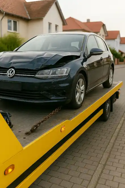 Ein defektes Fahrzeug wird für den Autoankauf in Schwerte professionell abgeschleppt.